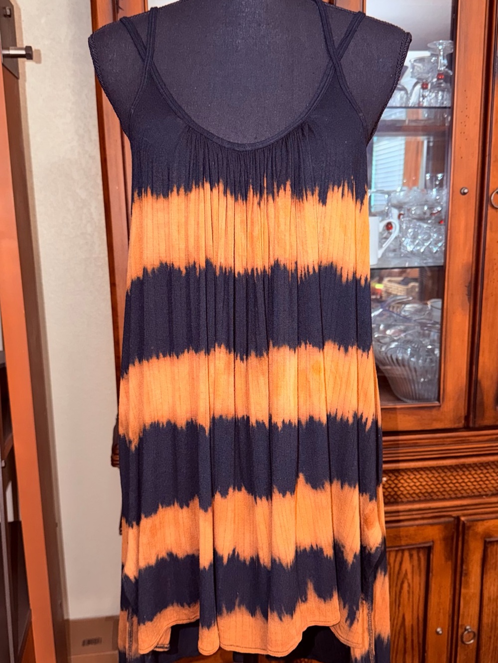 Women's Black & Orange Tie-Dye Mini Dress
